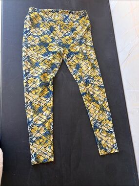 LuLaRoe Yellow & Blue Abstract Print Leggings